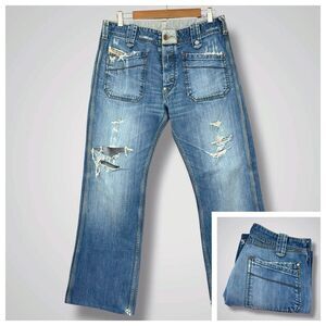 Diesel Moorix‎ Distressed Denim Jeans Vintage Wash Bootcut Destroyed Mens 31x28